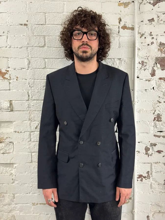 2000s Dries Van Noten Dark Grey Asymmetrical Officer Blazer Jacket - Image 2