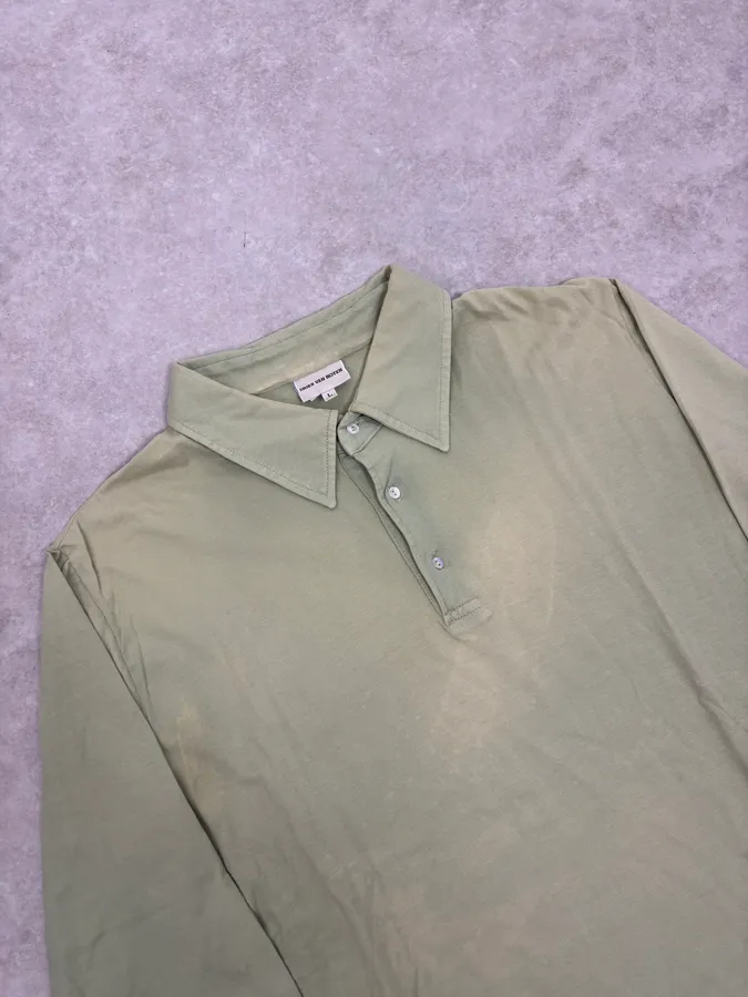 2000s Dries Van Noten Green Faded Cropped Polo Longsleeves - Image 5