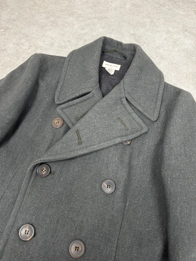 2000s Dries Van Noten Grey Officer Wool Pea Coat - Image 6