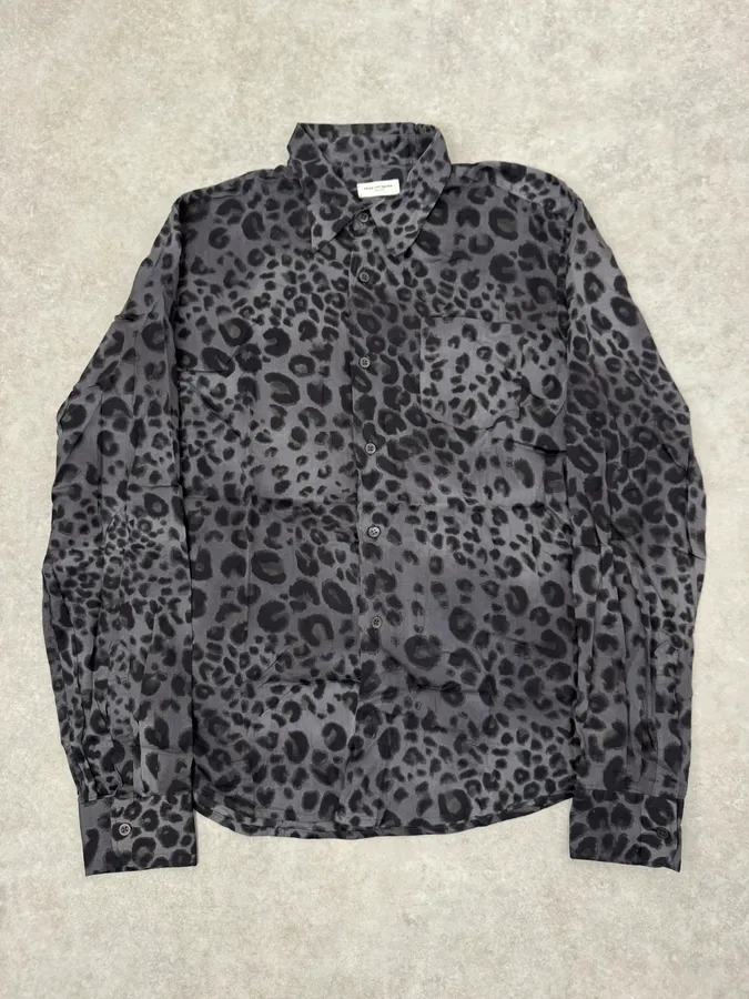 2000s Dries Van Noten Leopard Print Grey Shirt