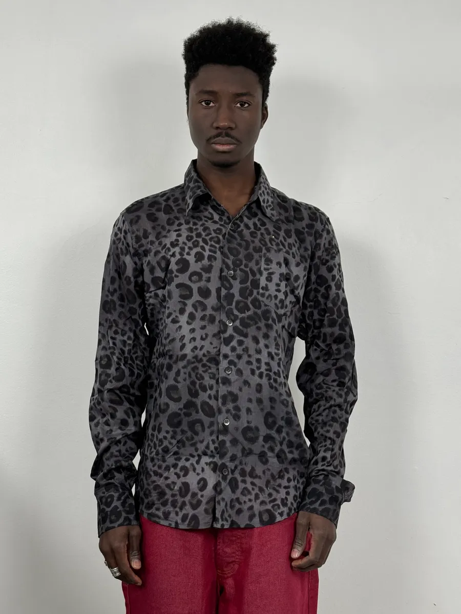 2000s Dries Van Noten Leopard Print Grey Shirt - Image 2