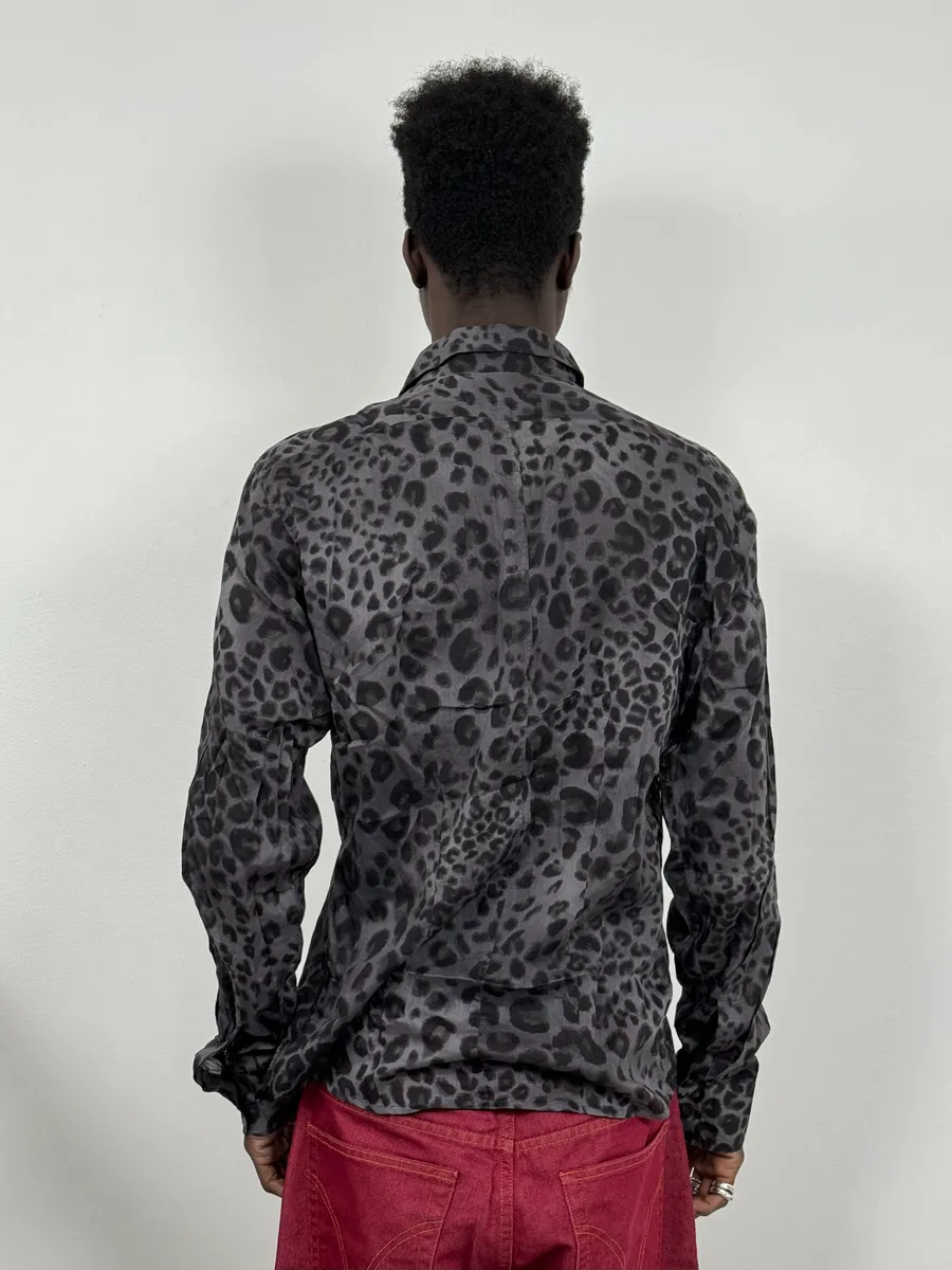 2000s Dries Van Noten Leopard Print Grey Shirt - Image 3