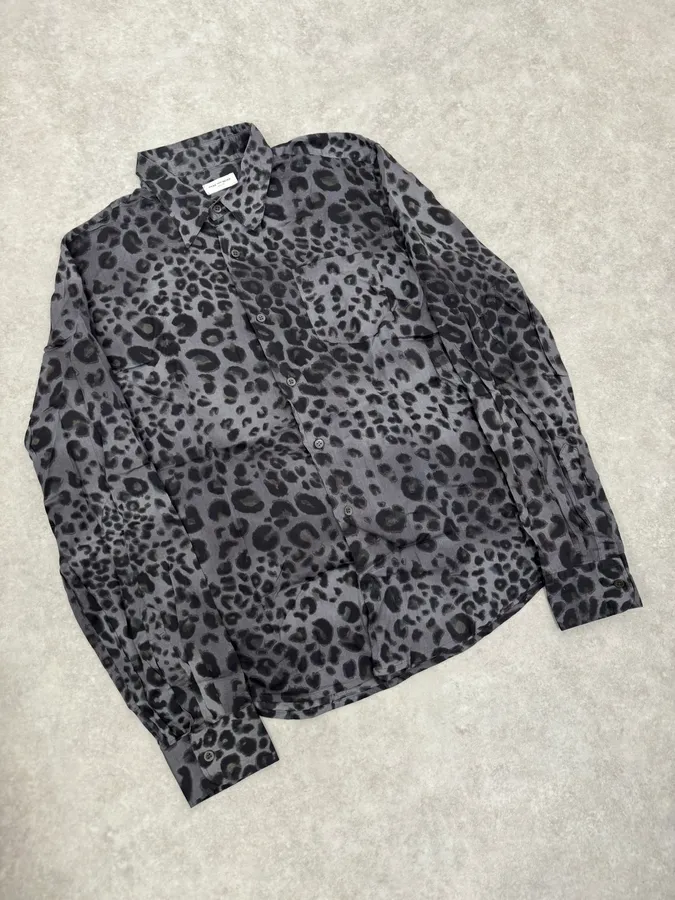 2000s Dries Van Noten Leopard Print Grey Shirt - Image 4