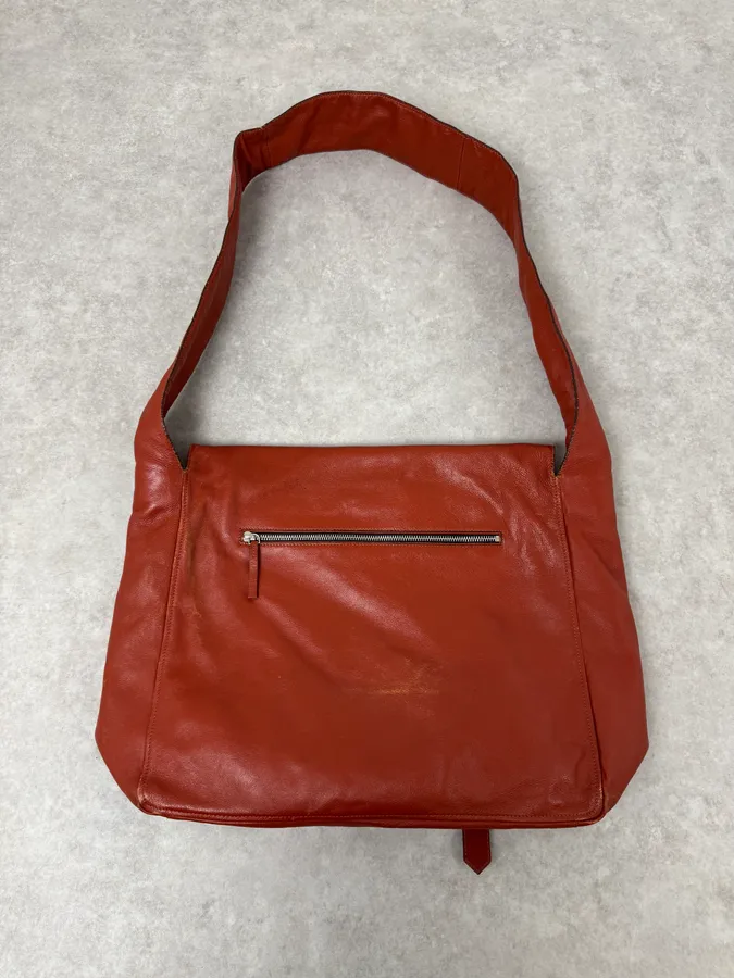 2000s Dries Van Noten Sample Red Leather Shoulder Bag - Image 7