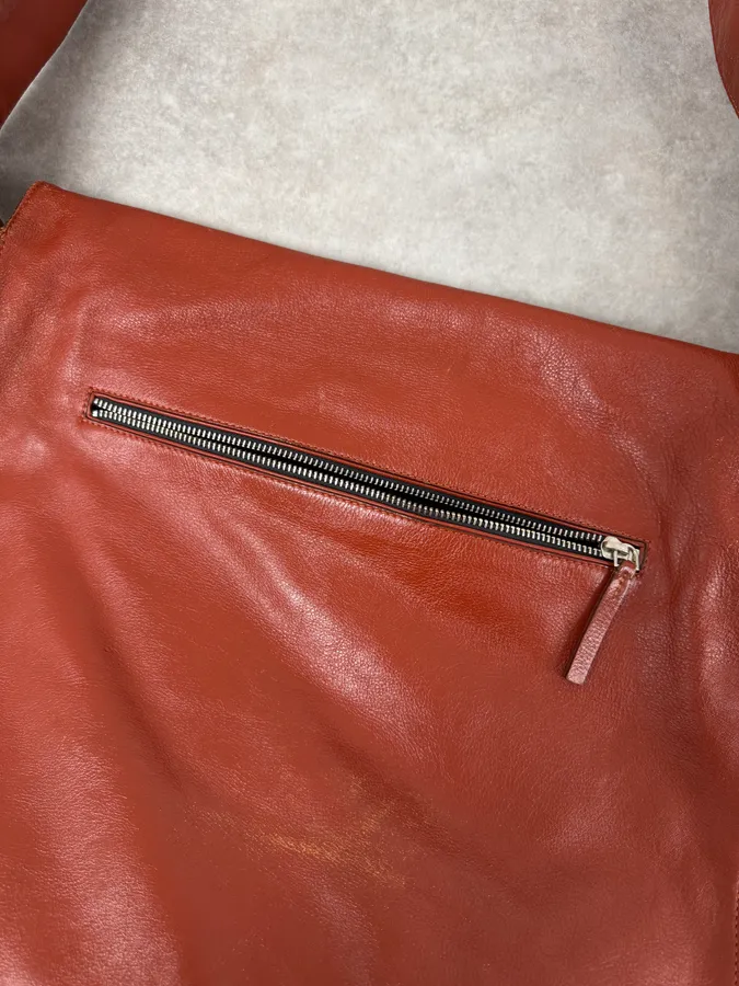 2000s Dries Van Noten Sample Red Leather Shoulder Bag - Image 8