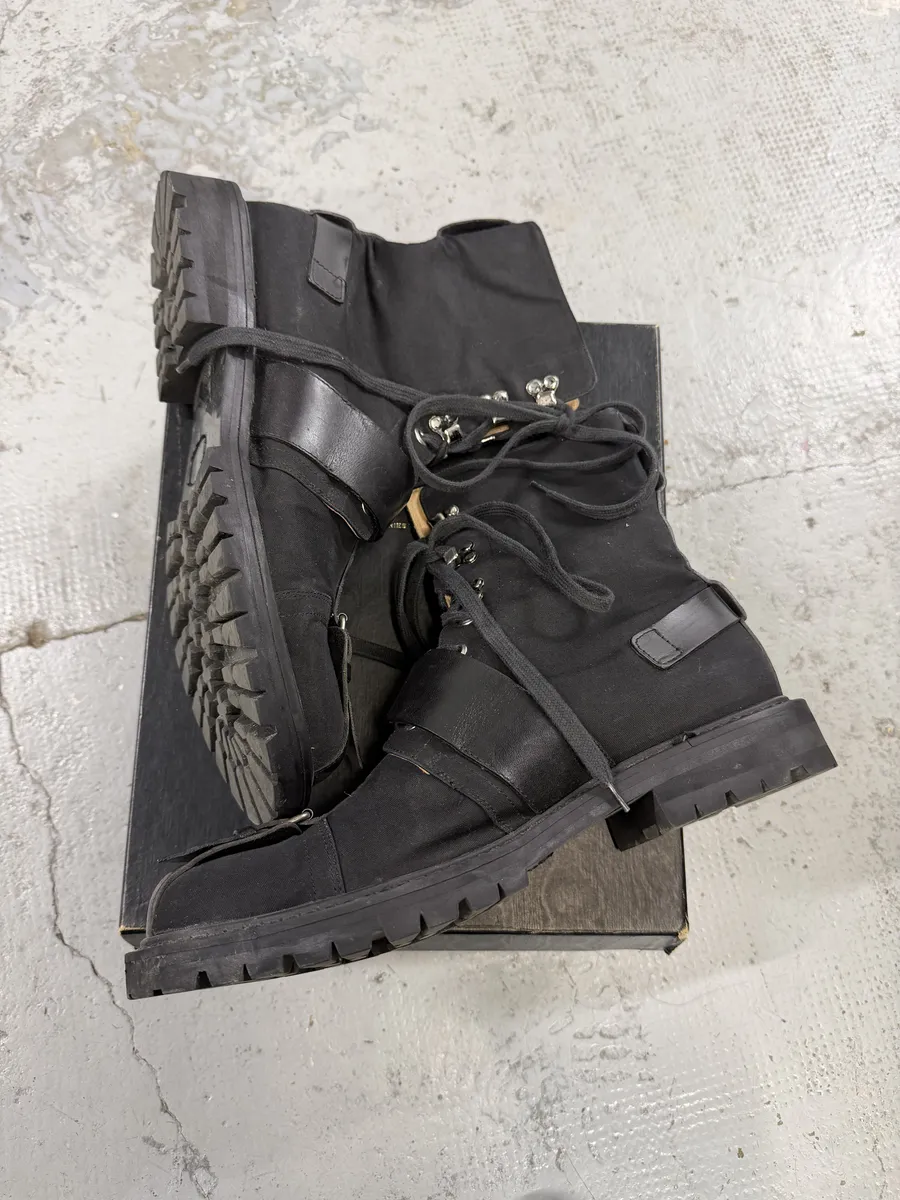 2000s Dries Van Noten Stras Combat Black Leather Boots - Image 3
