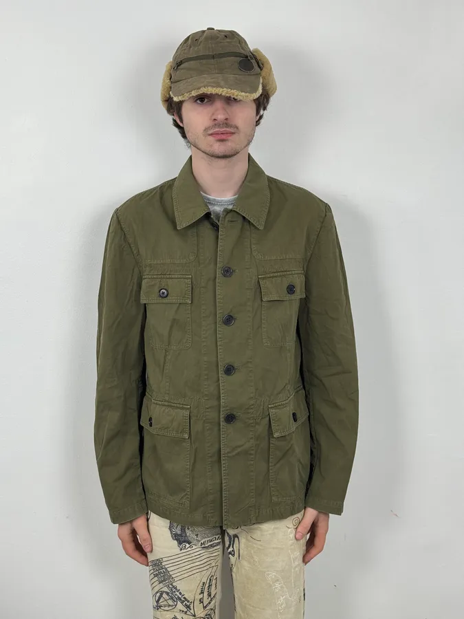 2000s Dries Van Voten Olive Green Military Buttoned Jacket - Image 2