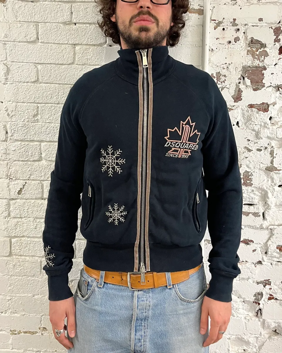 2000s Dsquared2 Black Flakes Patches Zip-up Sweater - Image 2
