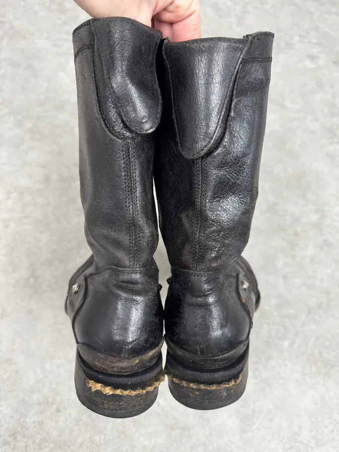 2000s Dsquared2 Black Rock Metal Ankle Biker Leather Boots - Image 4