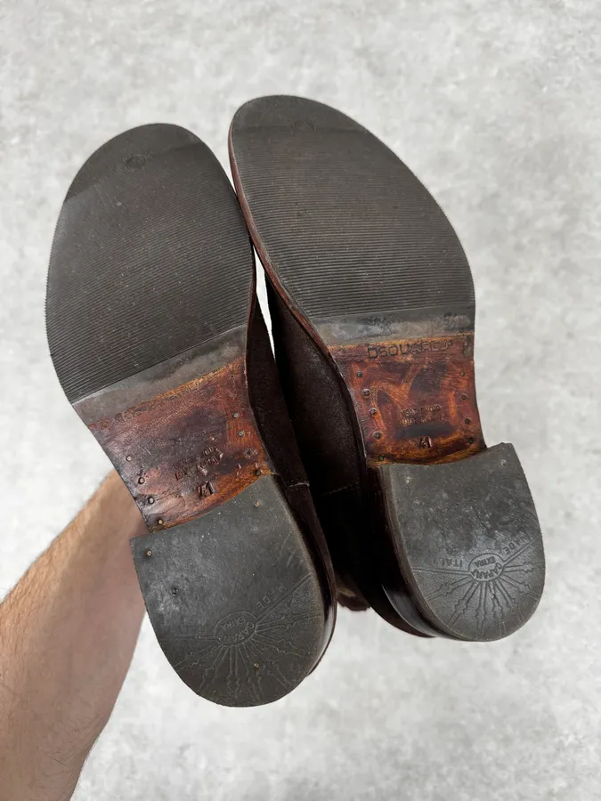 2000s Dsquared2 Brown Biker Leather Ankle Boots - Image 9
