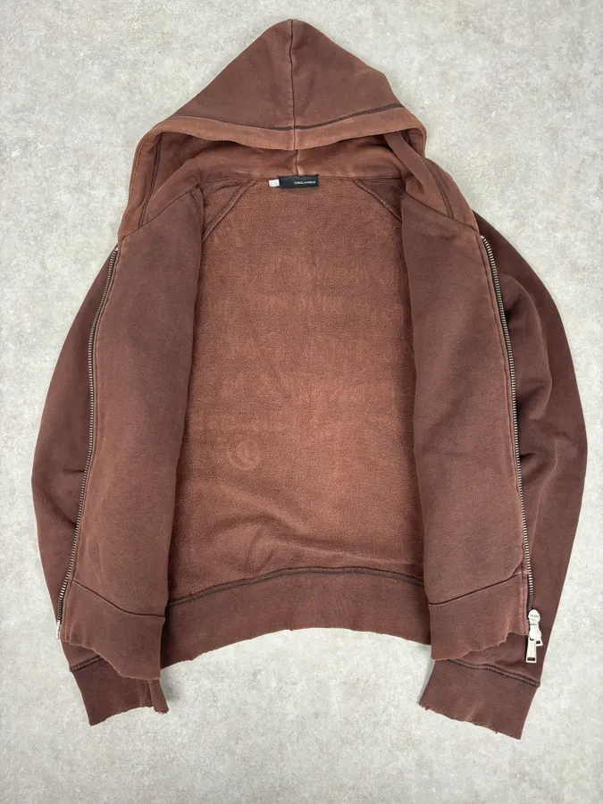 2000s Dsquared2 Brown Cotton Graffiti Logo Zip Hoodie - Image 7