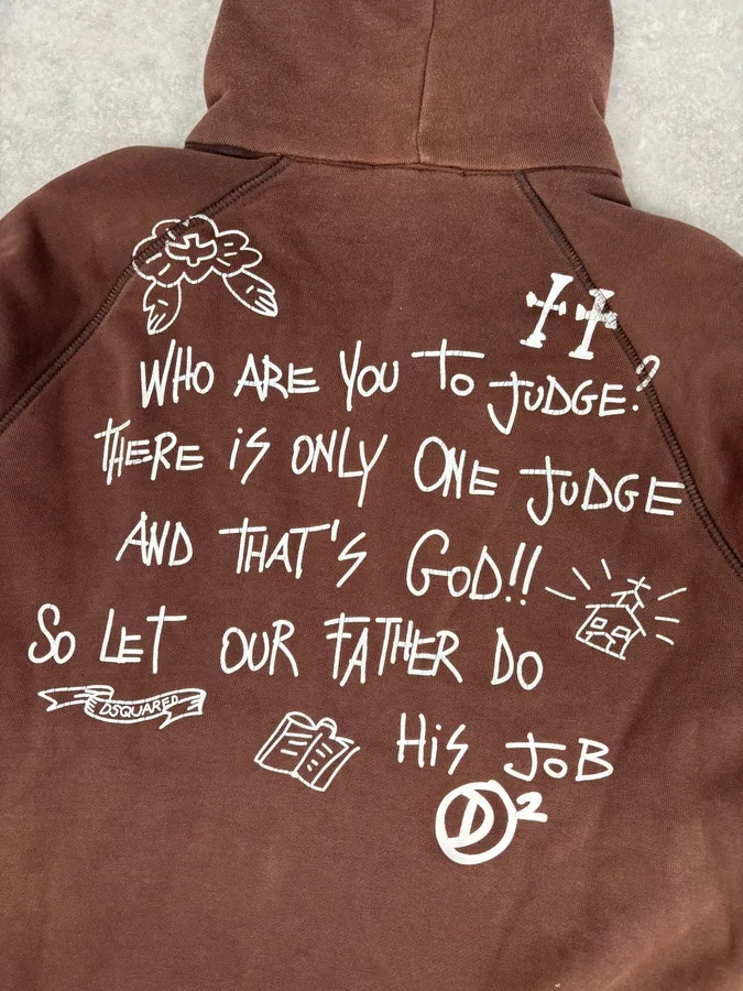 2000s Dsquared2 Brown Cotton Graffiti Logo Zip Hoodie - Image 8