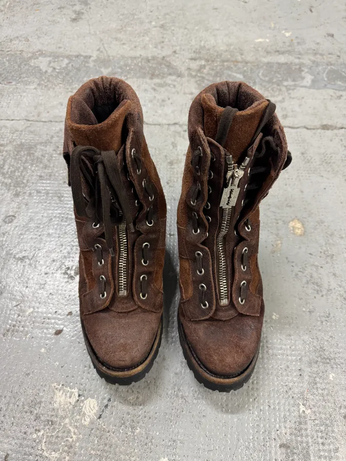 2000s Dsquared2 Brown Leather Front Zip Boots - Image 6
