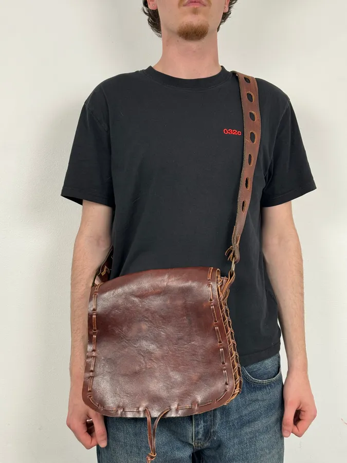 2000s Dsquared2 Brown Leather Studded Crossbody Bag - Image 2