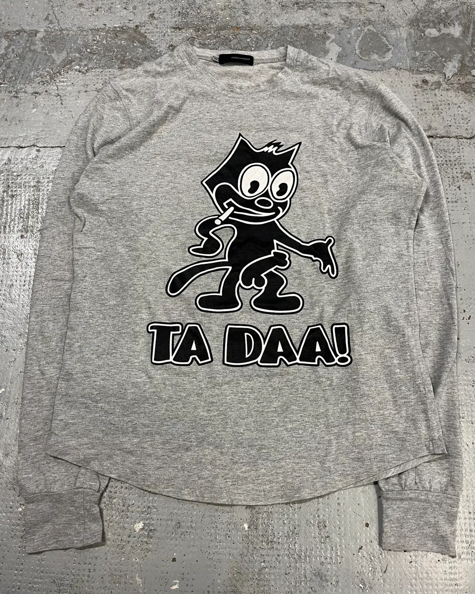 2000s Dsquared2 Felix The Cat Ta Daa Hot Grey Longsleeve T-Shirt - Image 4