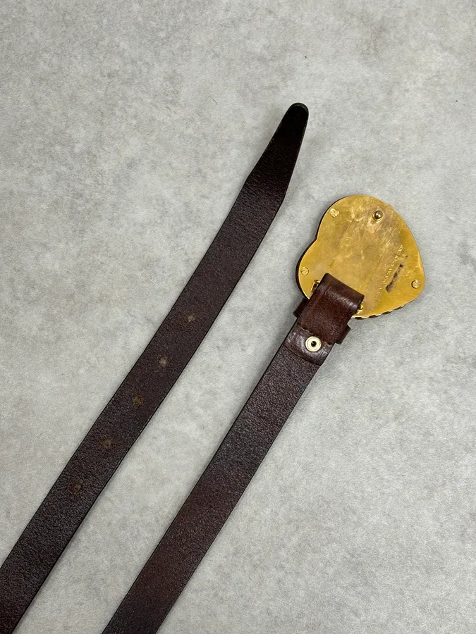 2000s Dsquared2 Gold Logo Heart Buckle Brown Leather Belt - Image 6