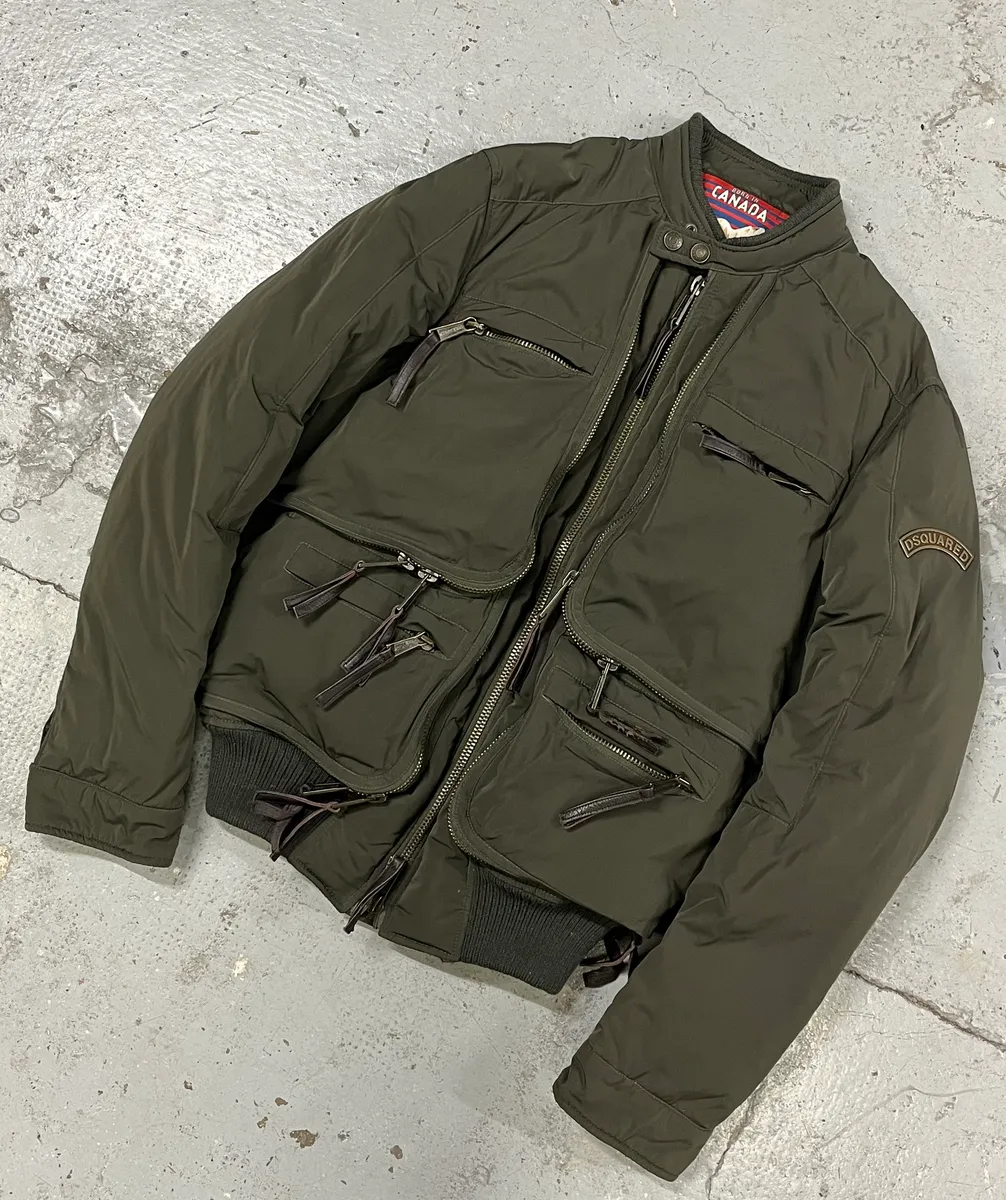 2000s Dsquared2 Green Cargo Bomber Puffer Jacket - Image 4