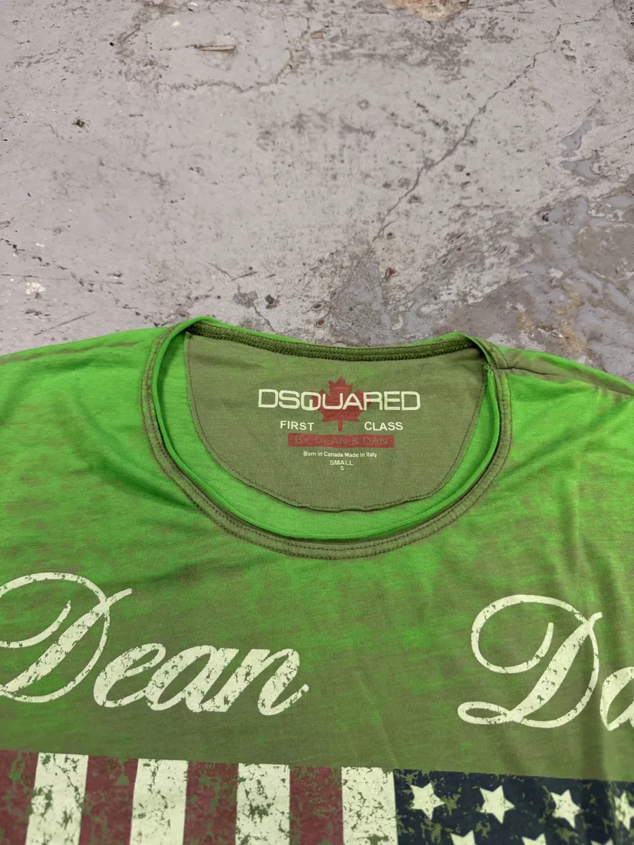 2000s Dsquared2 Green USA Flag Dean Dan T-Shirt - Image 7