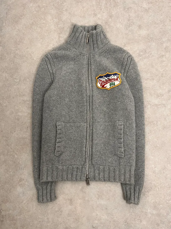 2000s Dsquared2 Grey Wool Zip-up Sweater