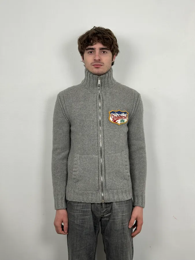 2000s Dsquared2 Grey Wool Zip-up Sweater - Image 2