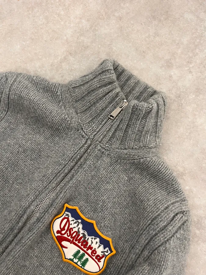 2000s Dsquared2 Grey Wool Zip-up Sweater - Image 5