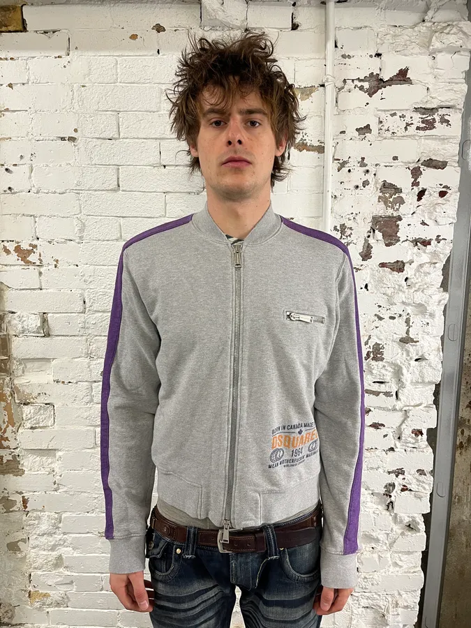 2000s Dsquared2 Logo Zip-Up Grey Purple Sweater - Image 2