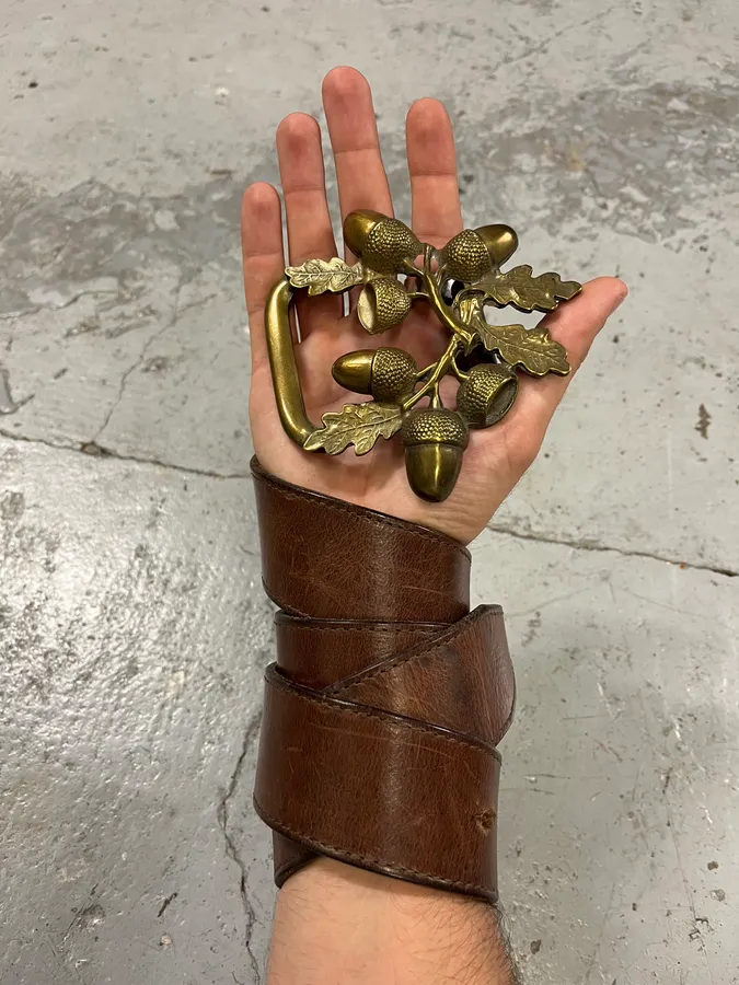 2000s Dsquared2 Nuts & Leaves Bucke Brown Leather Belt