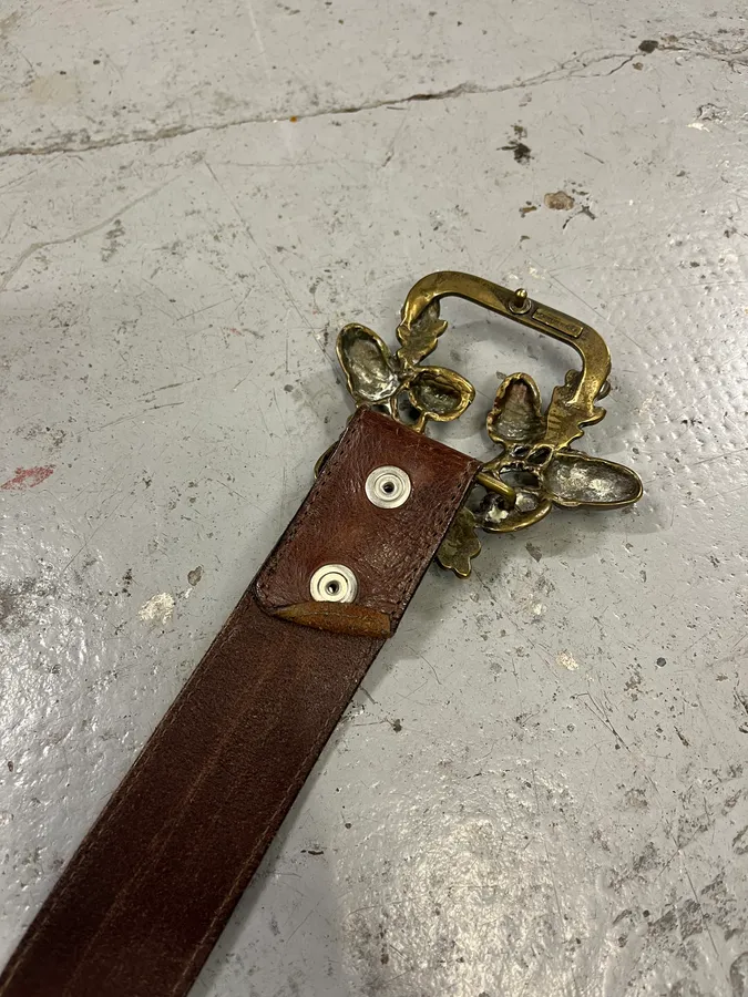 2000s Dsquared2 Nuts & Leaves Bucke Brown Leather Belt - Image 6