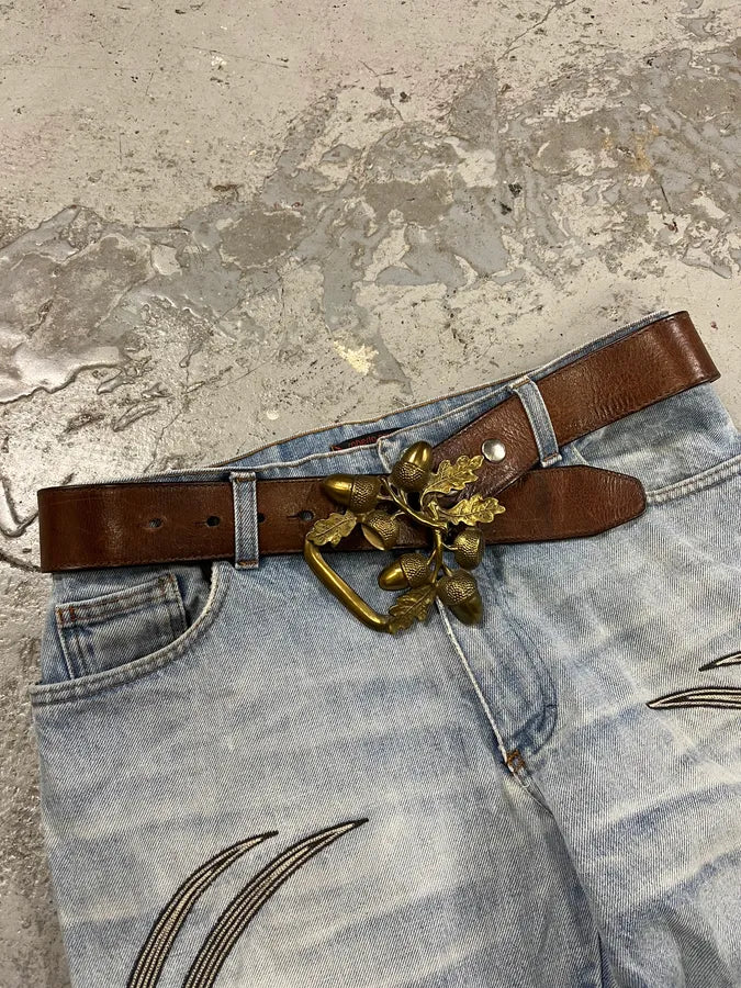 2000s Dsquared2 Nuts & Leaves Bucke Brown Leather Belt - Image 7