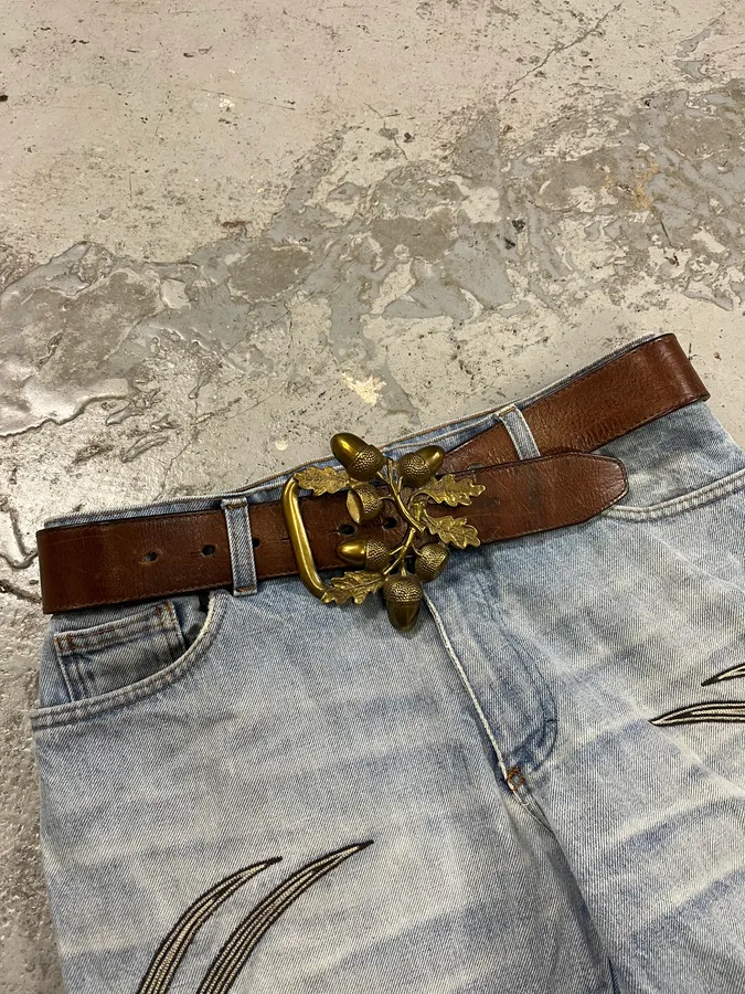 2000s Dsquared2 Nuts & Leaves Bucke Brown Leather Belt - Image 8