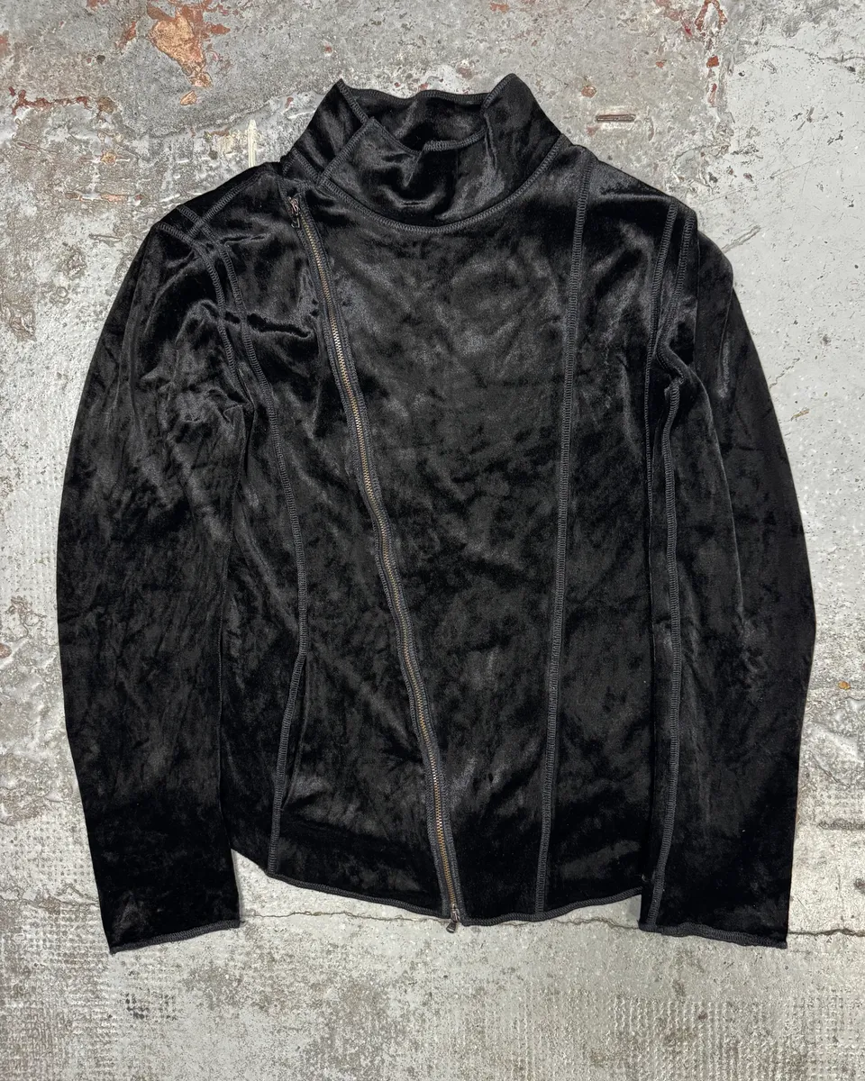 2000s Emporio Armani Asymmetrical Black Fur Effect Jacket