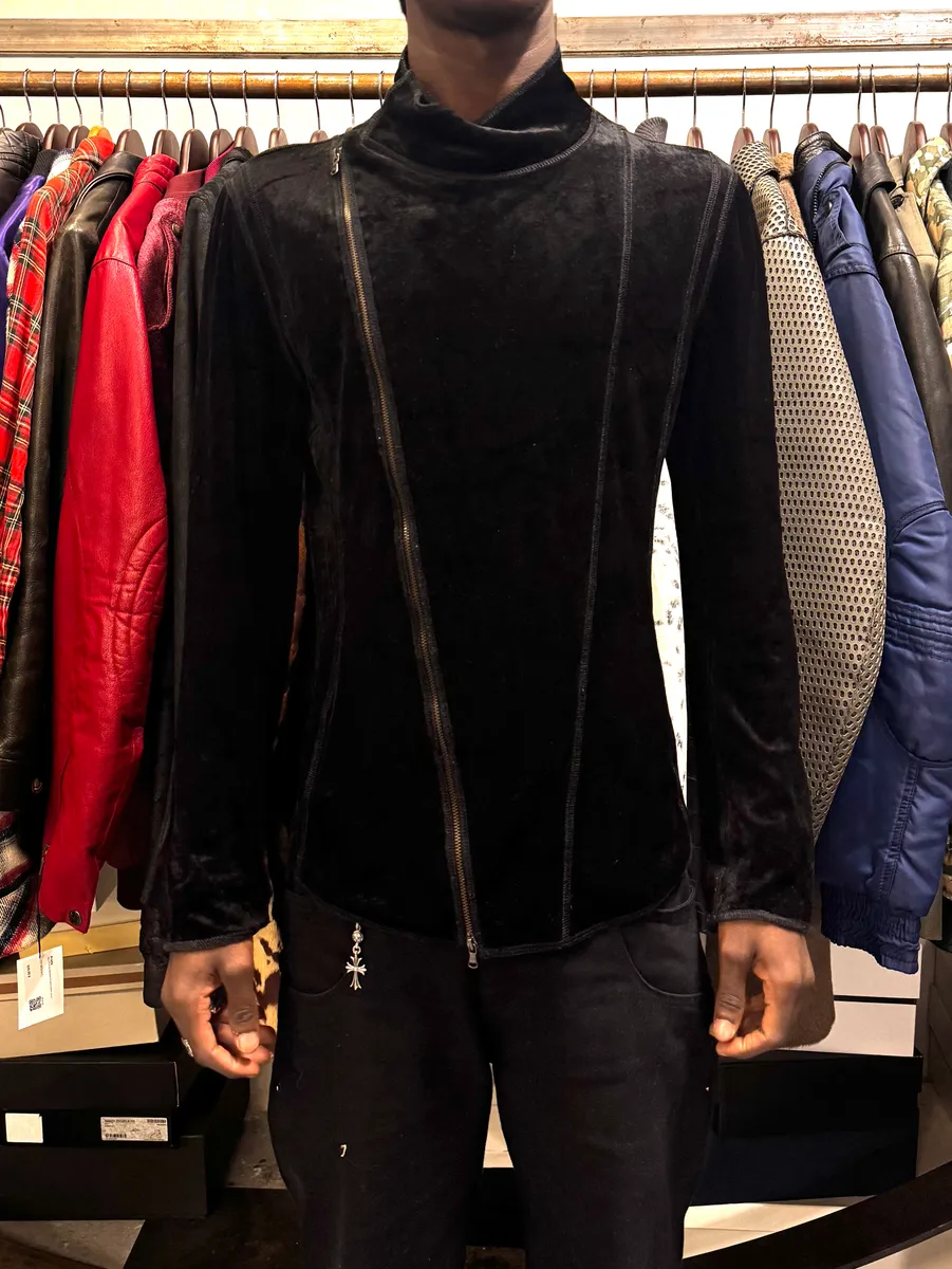 2000s Emporio Armani Asymmetrical Black Fur Effect Jacket - Image 2