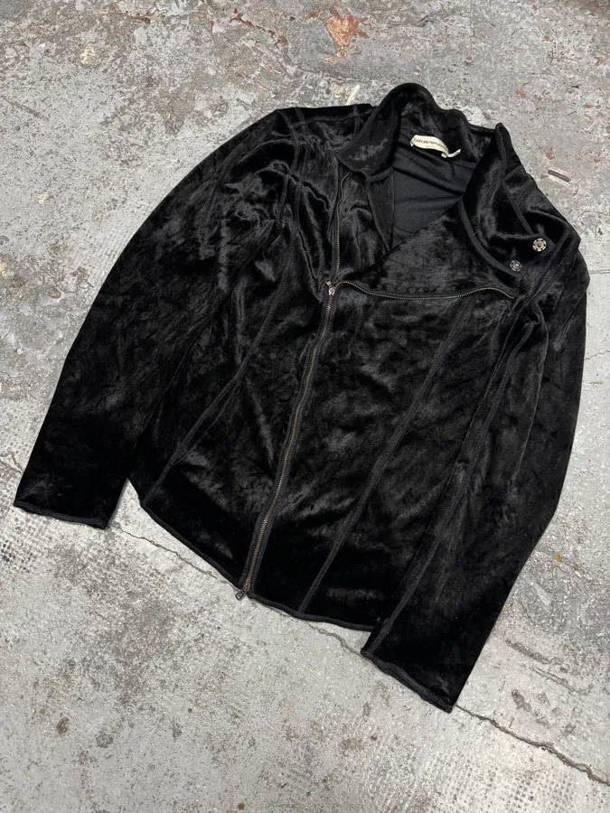2000s Emporio Armani Asymmetrical Black Fur Effect Jacket - Image 3