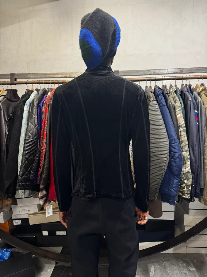 2000s Emporio Armani Asymmetrical Black Fur Effect Jacket - Image 5