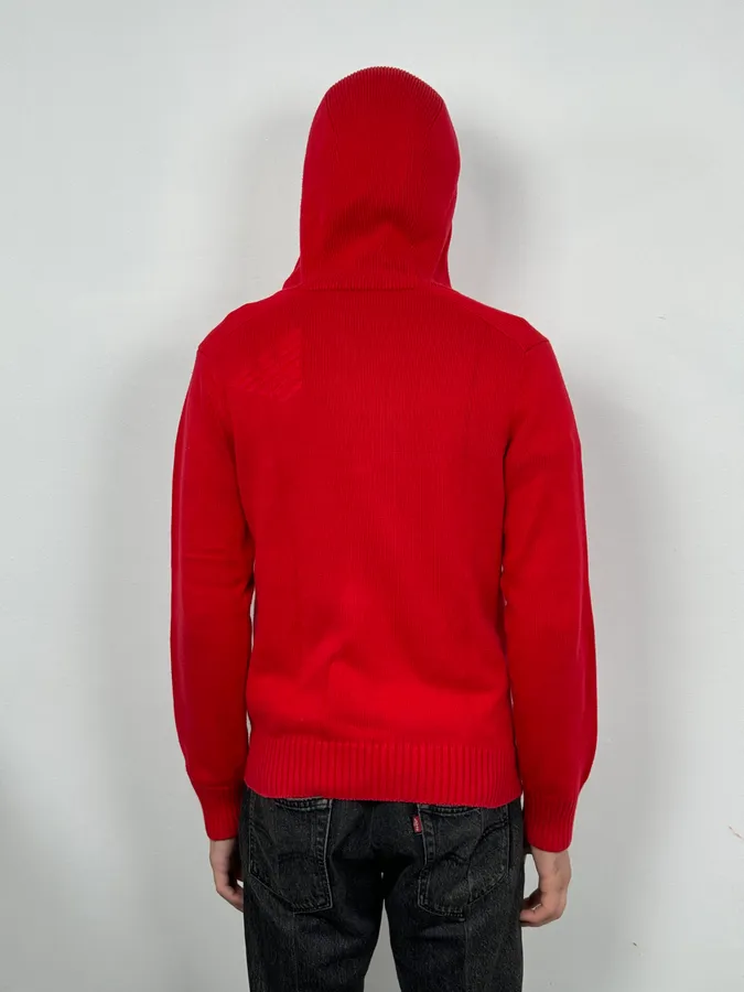 2000s Emporio Armani Asymmetrical Red Zip-Up Hoodie - Image 3