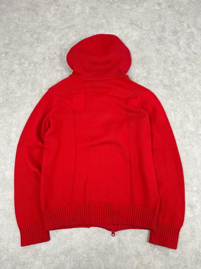 2000s Emporio Armani Asymmetrical Red Zip-Up Hoodie - Image 6