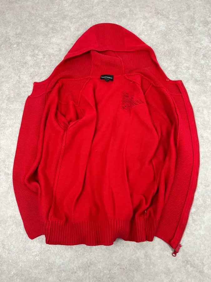 2000s Emporio Armani Asymmetrical Red Zip-Up Hoodie - Image 8
