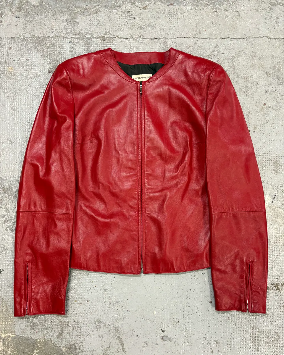 2000s Emporio Armani Biker Red Leather Jacket