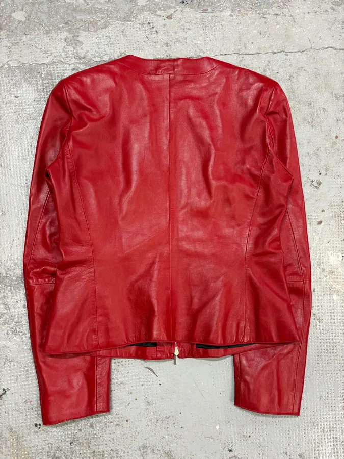 2000s Emporio Armani Biker Red Leather Jacket - Image 6