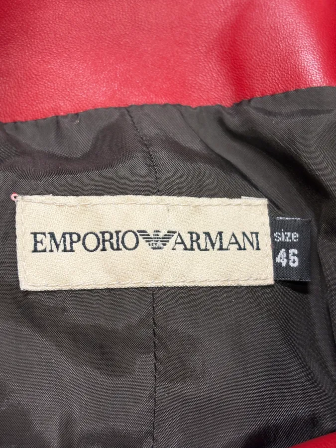 2000s Emporio Armani Biker Red Leather Jacket - Image 8