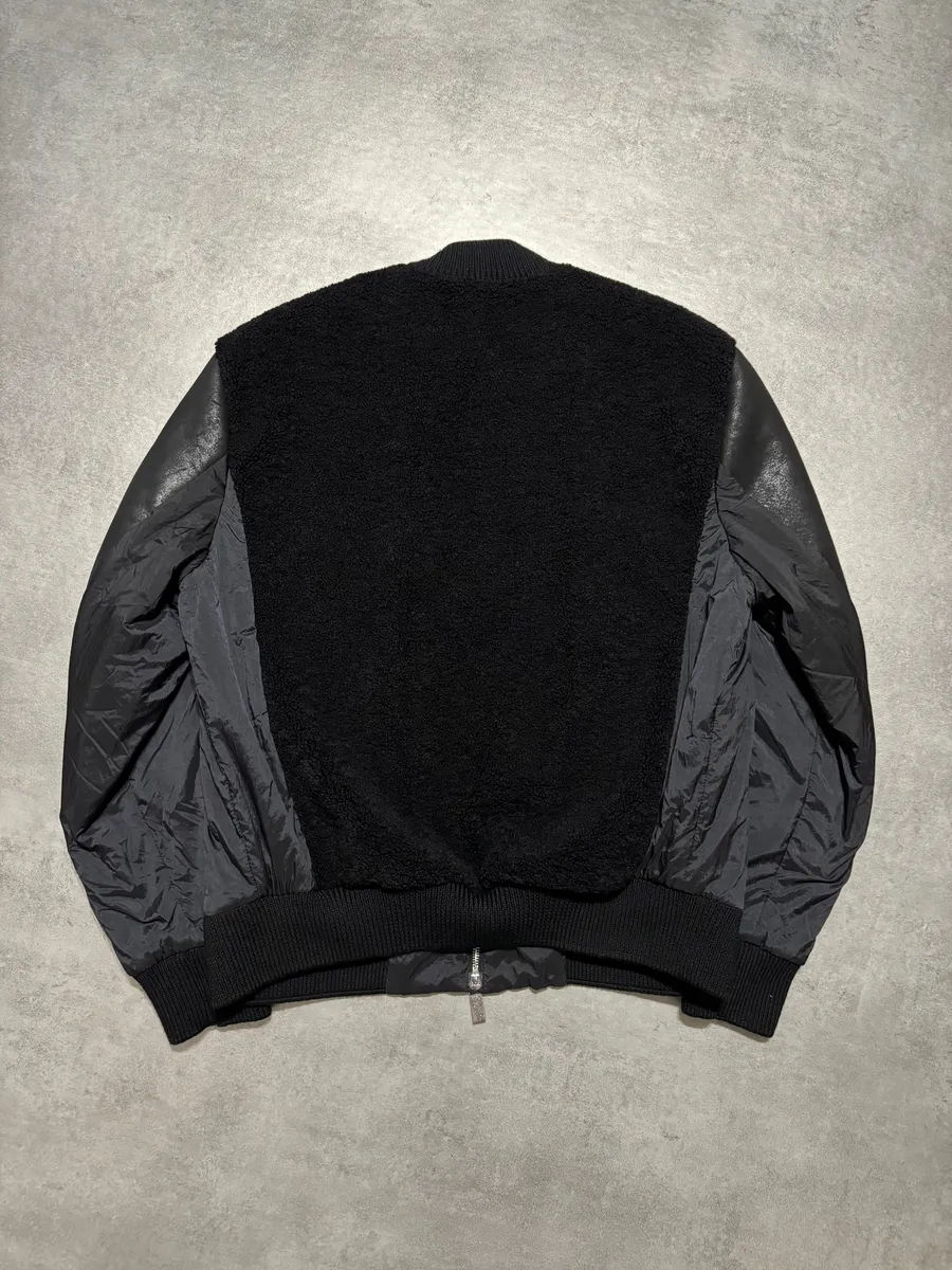 2000s Emporio Armani Black Bomber Hybride Leather Arms Jacket - Image 2