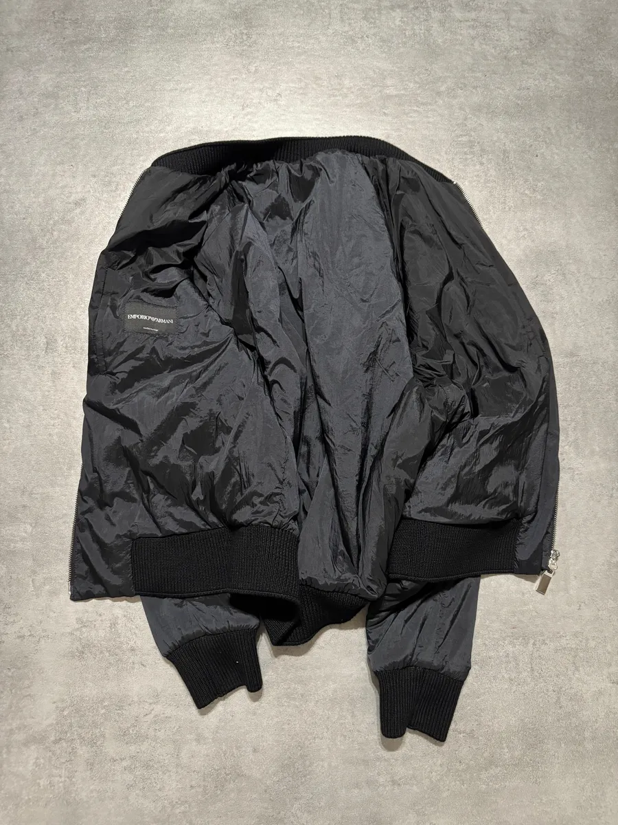 2000s Emporio Armani Black Bomber Hybride Leather Arms Jacket - Image 6