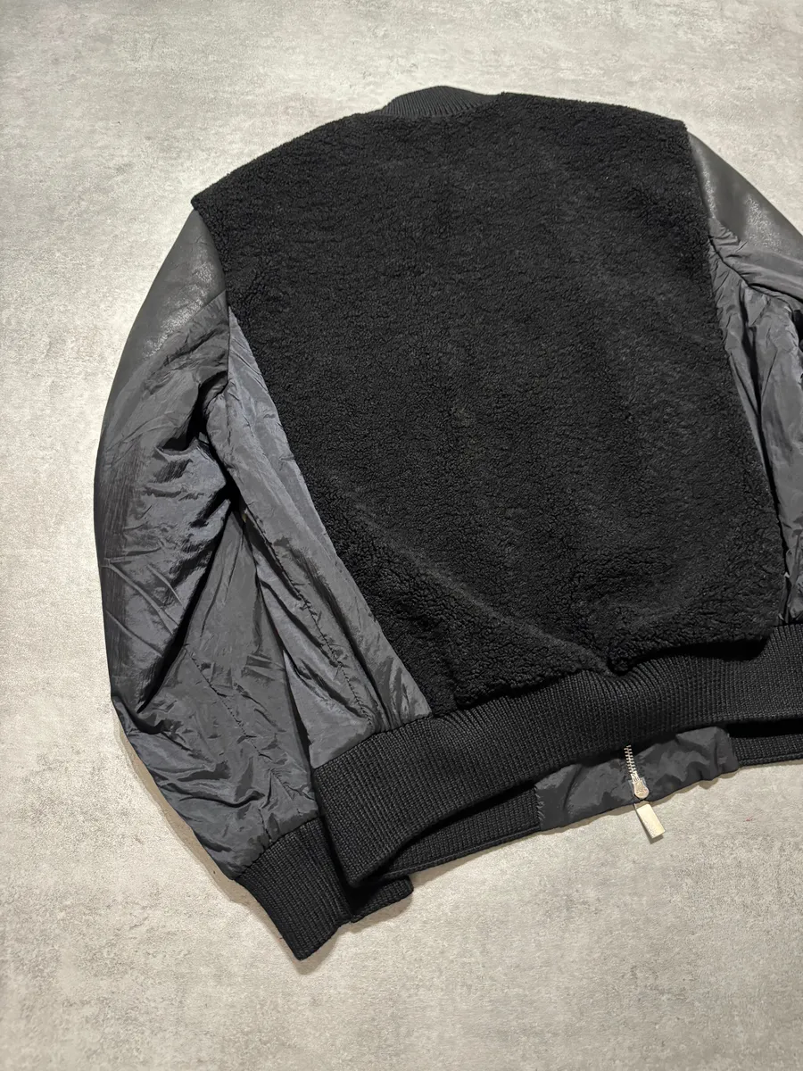 2000s Emporio Armani Black Bomber Hybride Leather Arms Jacket - Image 8