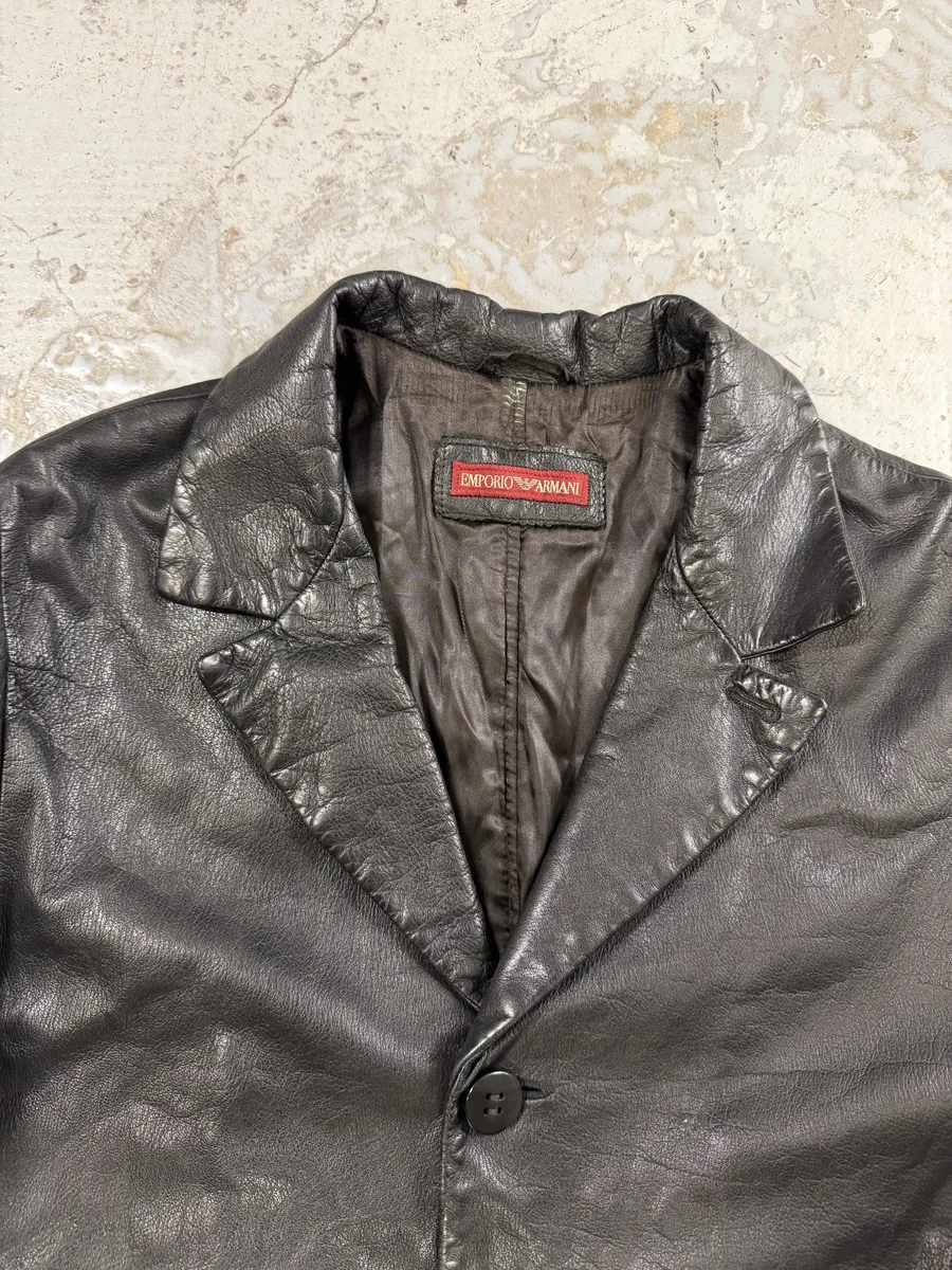 2000s Emporio Armani Black Long Premium Lamb Leather Jacket - Image 7
