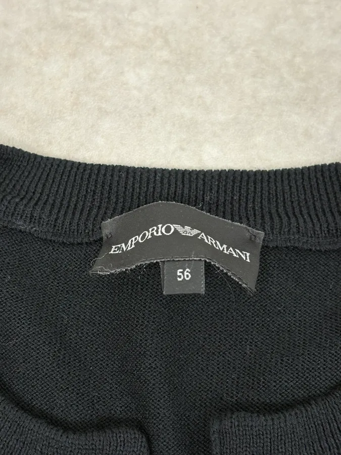 2000s Emporio Armani Black Patchwork V-Neck Wool Sweater - Image 7