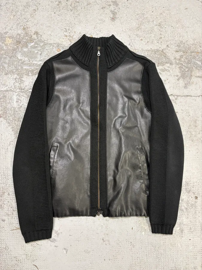 2000s Emporio Armani Black Wool Leather Hybrid Jacket