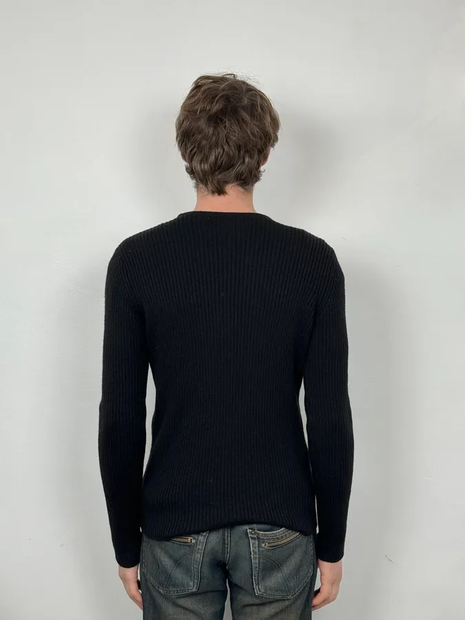 2000s Emporio Armani Black Wool Zip Sweater - Image 3