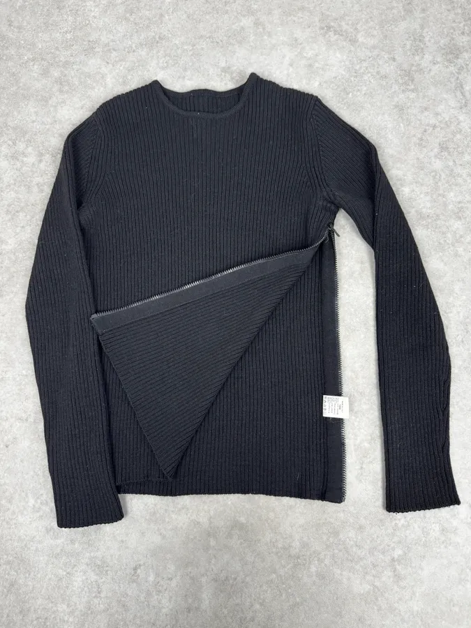 2000s Emporio Armani Black Wool Zip Sweater - Image 4
