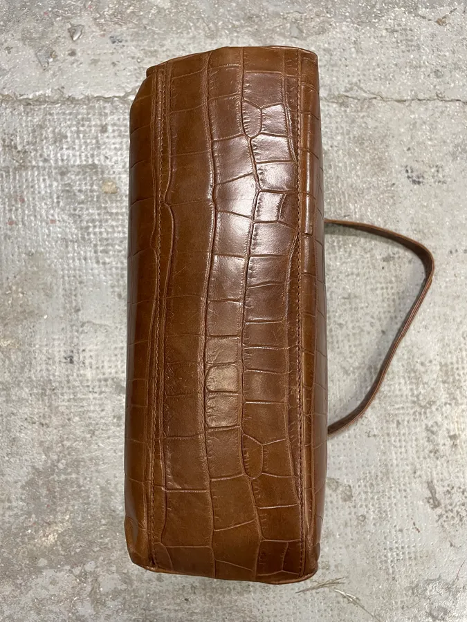 2000s Emporio Armani Brown Crocodile Effect Leather Handle Bag - Image 6