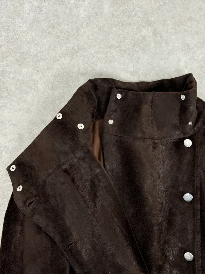 2000s Emporio Armani Brown Faux Fur Double-Breasted Jacket - Image 8
